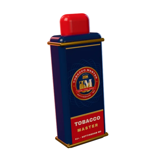 3D render of a navy disposable vape with the Tobacco Master seal